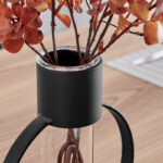 Deckard Modern Black Metal Open Circle Pedestal Clear Glass Tabletop Vase - Image 3