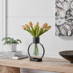 Deckard Modern Black Metal Open Circle Pedestal Clear Glass Tabletop Vase - Image 4