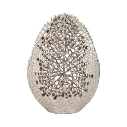 Decorative Aluminum Vase with Organic Cutout Design Sculptural Metal Accent Piece Modern Abstract Openwork Motif Freestanding Etched Detailing Artisan Style Vase Contemporary Home Decor Element. - Chic Decora