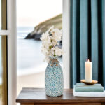 Decorative Glass Vase with Textured Pattern and Rustic Twine Accent