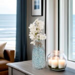 Decorative Glass Vase with Textured Pattern and Rustic Twine Accent - Image 3