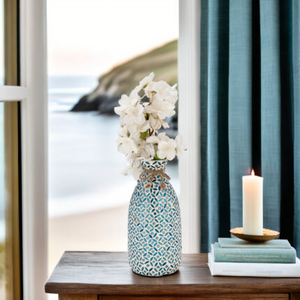 Decorative Glass Vase with Textured Pattern and Rustic Twine Accent - Chic Decora