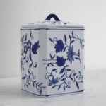 Decorative Jar Stoneware Ceramic Floral Chinoiserie Pattern 8" Tall Blue and White Finish Home Office Decor - Image 4