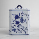 Decorative Jar Stoneware Ceramic Floral Chinoiserie Pattern 8" Tall Blue and White Finish Home Office Decor - Image 5