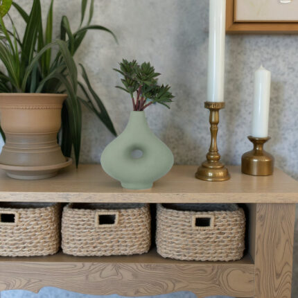 Decorative Stoneware Ceramic Vase with Sculptural Donut Shape and Boho Modern Design for Artistic Accent Styling and Contemporary Shelf or Tabletop Display - Chic Decora