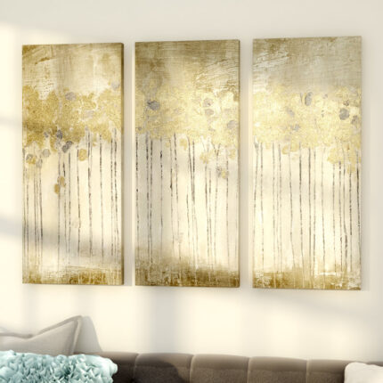 Dewy Forest Gold Foil Abstract 3-piece Canvas Wall Art Set - Chic Decora