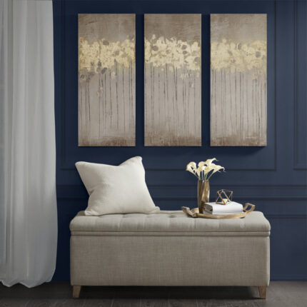 Dewy Forest Gold Foil Abstract 3-piece Canvas Wall Art Set - Chic Decora