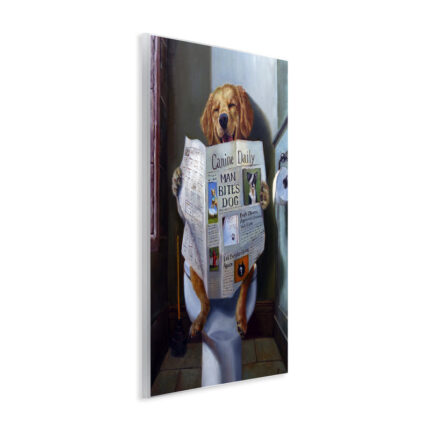 Dog Reading the Newspaper On Toilet Funny – Floater Frame Graphic Art Print on Canvas - Chic Decora