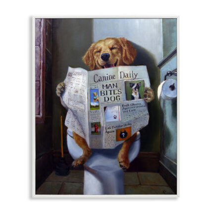 Dog Reading the Newspaper On Toilet Funny – Single Frame Graphic Art Print on Canvas - Chic Decora