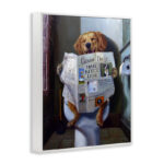 Dog Reading the Newspaper On Toilet Funny - Single Frame Graphic Art Print on Canvas - Image 2