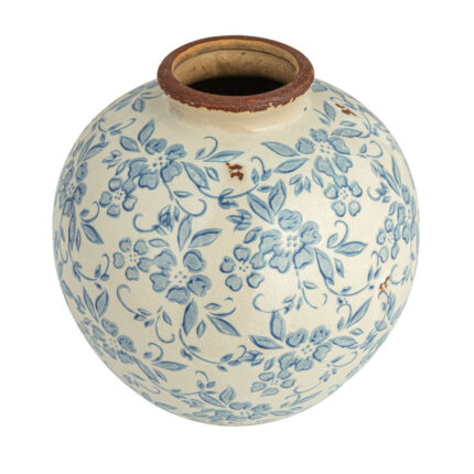 Dolohov Round Decorative Terra-cotta Vase with Transferware Pattern - Chic Decora