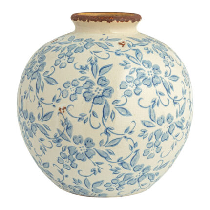 Dolohov Round Decorative Terra-cotta Vase with Transferware Pattern - Chic Decora