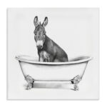Donkey in Claw Tub Farm Animal Bathroom Sketch by Victoria Borges - Painting Print