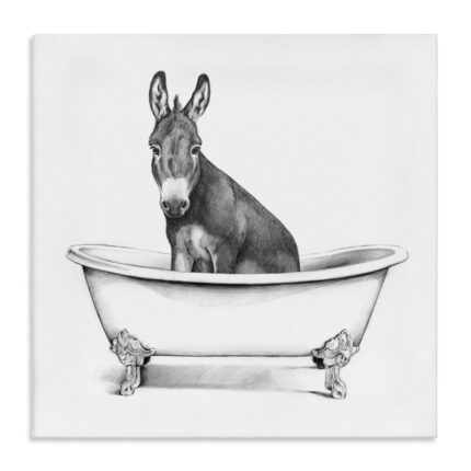Donkey in Claw Tub Farm Animal Bathroom Sketch by Victoria Borges – Painting Print - Chic Decora