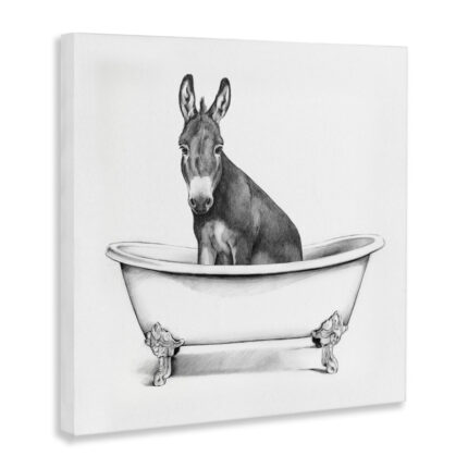 Donkey in Claw Tub Farm Animal Bathroom Sketch by Victoria Borges – Painting Print - Chic Decora
