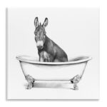 Donkey in Claw Tub Farm Animal Bathroom Sketch by Victoria Borges - Painting Print