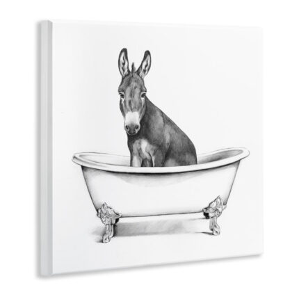 Donkey in Claw Tub Farm Animal Bathroom Sketch by Victoria Borges – Painting Print - Chic Decora