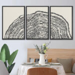Duotone Black Wood Tree Ring Stump Neutral Decor Wall Art Framed On Canvas 3 Pieces Painting Print