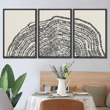 Duotone Black Wood Tree Ring Stump Neutral Decor Wall Art Framed On Canvas 3 Pieces Painting Print - Chic Decora