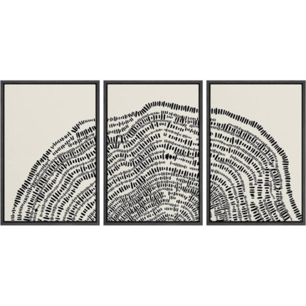 Duotone Black Wood Tree Ring Stump Neutral Decor Wall Art Framed On Canvas 3 Pieces Painting Print - Chic Decora