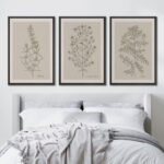 Duotone Vintage Flowers Neutral Floral Botanical Minimalist Framed Canvas 3 Pieces Print Wall Art - Image 5