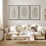 Duotone Vintage Flowers Neutral Floral Botanical Minimalist Framed Canvas 3 Pieces Print Wall Art - Image 7