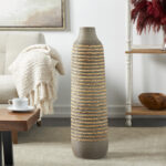 Dutton Brown Seagrass Handmade Braided Decorative Vase with Layered Gray Paneling