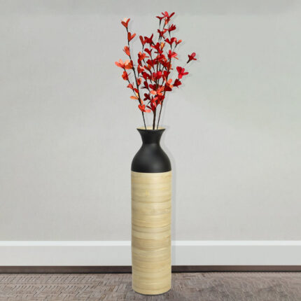 Dylon Black or White Cylinder-Shaped Tall Bamboo Floor Vases, Heights of 31 and 23.5 Inches - Chic Decora
