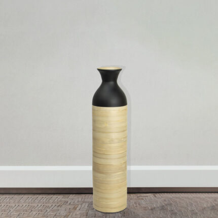 Dylon Black or White Cylinder-Shaped Tall Bamboo Floor Vases, Heights of 31 and 23.5 Inches - Chic Decora