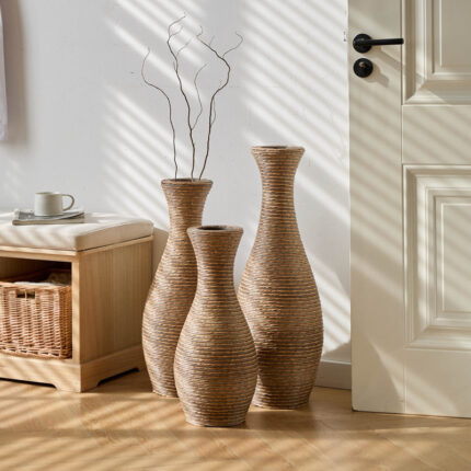 Eibhinn 3 Piece Set Retro Handmade Rattan Floor Vase, Tall Large Flower Vase, Multicolor Finish - Chic Decora