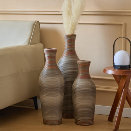 Eibhinn Hand Woven Rattan Floor Vase, Tall Vase, Two-Tone Finish, Flower Decorative Vase