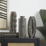 Elleigh Ceramic Dimensional Ribbed Decorative Vase with Varying Shapes Set - Image 7
