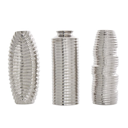 Elleigh Ceramic Dimensional Ribbed Decorative Vase with Varying Shapes Set - Chic Decora