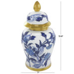 Elrene Ceramic Floral Blue Decorative Jars with Cream and Gold Accents - Image 3