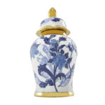Elrene Ceramic Floral Blue Decorative Jars with Cream and Gold Accents - Image 6