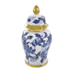Elrene Ceramic Floral Blue Decorative Jars with Cream and Gold Accents - Image 2