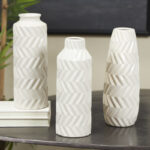 Elvita Ceramic Dimensional Chevron Textured Decorative Vase with Varying Shapes Set - Image 6