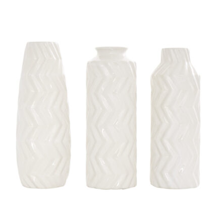 Elvita Ceramic Dimensional Chevron Textured Decorative Vase with Varying Shapes Set - Chic Decora
