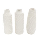 Elvita Ceramic Dimensional Chevron Textured Decorative Vase with Varying Shapes Set - Image 2