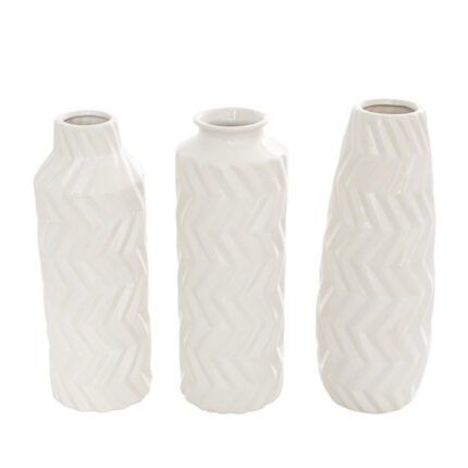 Elvita Ceramic Dimensional Chevron Textured Decorative Vase with Varying Shapes Set - Chic Decora