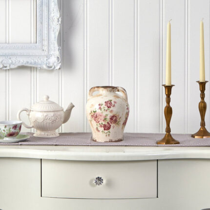 Escarleth 8” Tuscan Ceramic Floral Print Table Vase - Chic Decora