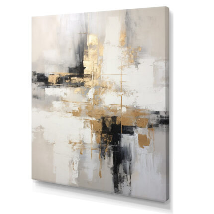 Essential Bliss Minimalism Abstract Gold Painting – Grey Abstract Painting Canvas Print - Chic Decora