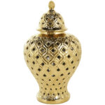 Estarlin Ceramic Decorative Jars with Geometric Cutout Design and Lid