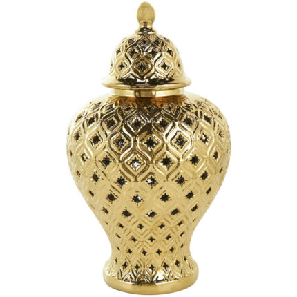 Estarlin Ceramic Decorative Jars with Geometric Cutout Design and Lid