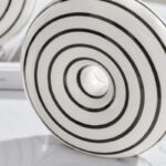 Etta Two Piece Glossy Ceramic White Striped Round Hollow Circle Donut Vase Set - Image 3