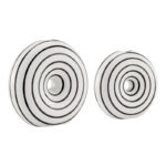 Etta Two Piece Glossy Ceramic White Striped Round Hollow Circle Donut Vase Set