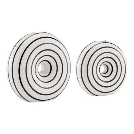 Etta Two Piece Glossy Ceramic White Striped Round Hollow Circle Donut Vase Set - Chic Decora