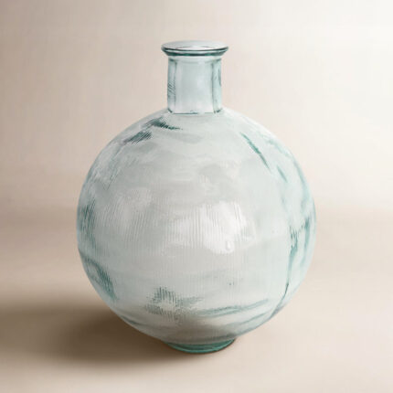 Eugenia Recycled Glass Handmade Ribbed Spanish Bottle Decorative Vase - Chic Decora