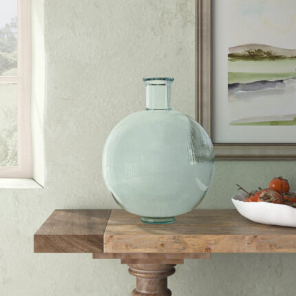 Eugenia Recycled Glass Handmade Ribbed Spanish Bottle Decorative Vase - Chic Decora