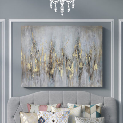 Evatt ” Golden Reflections With Handcrafted Gold Leaf Wrapped Canvas Wall Art Print “ - Chic Decora